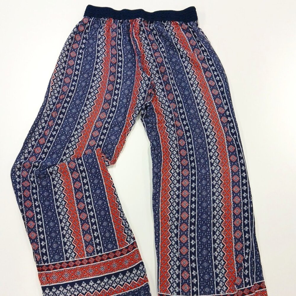 Women’s Bebop Size LG Boho Wide Leg Long Lightweight Summer Navy & Red Pants